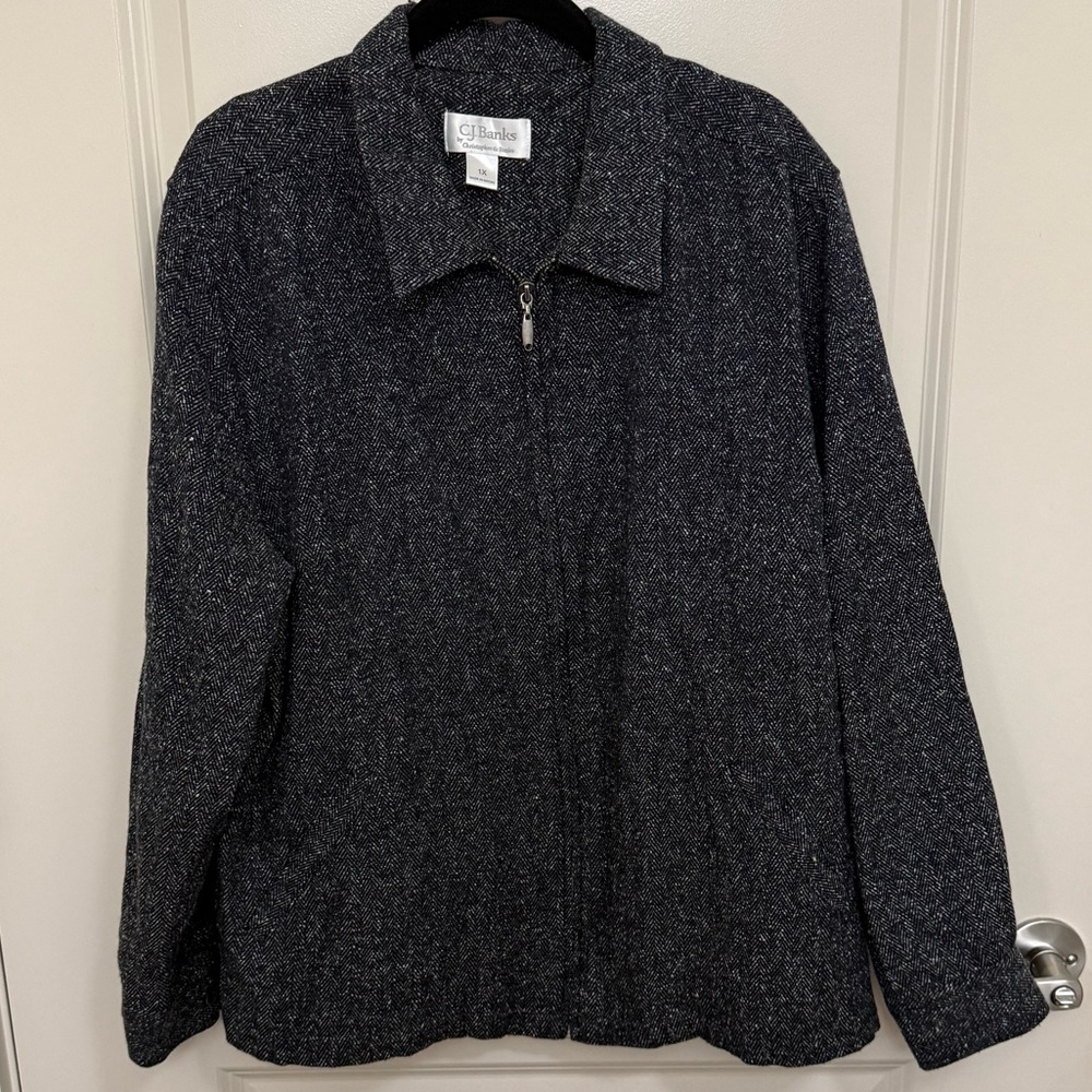 CJ Banks Charcoal Herringbone Jacket